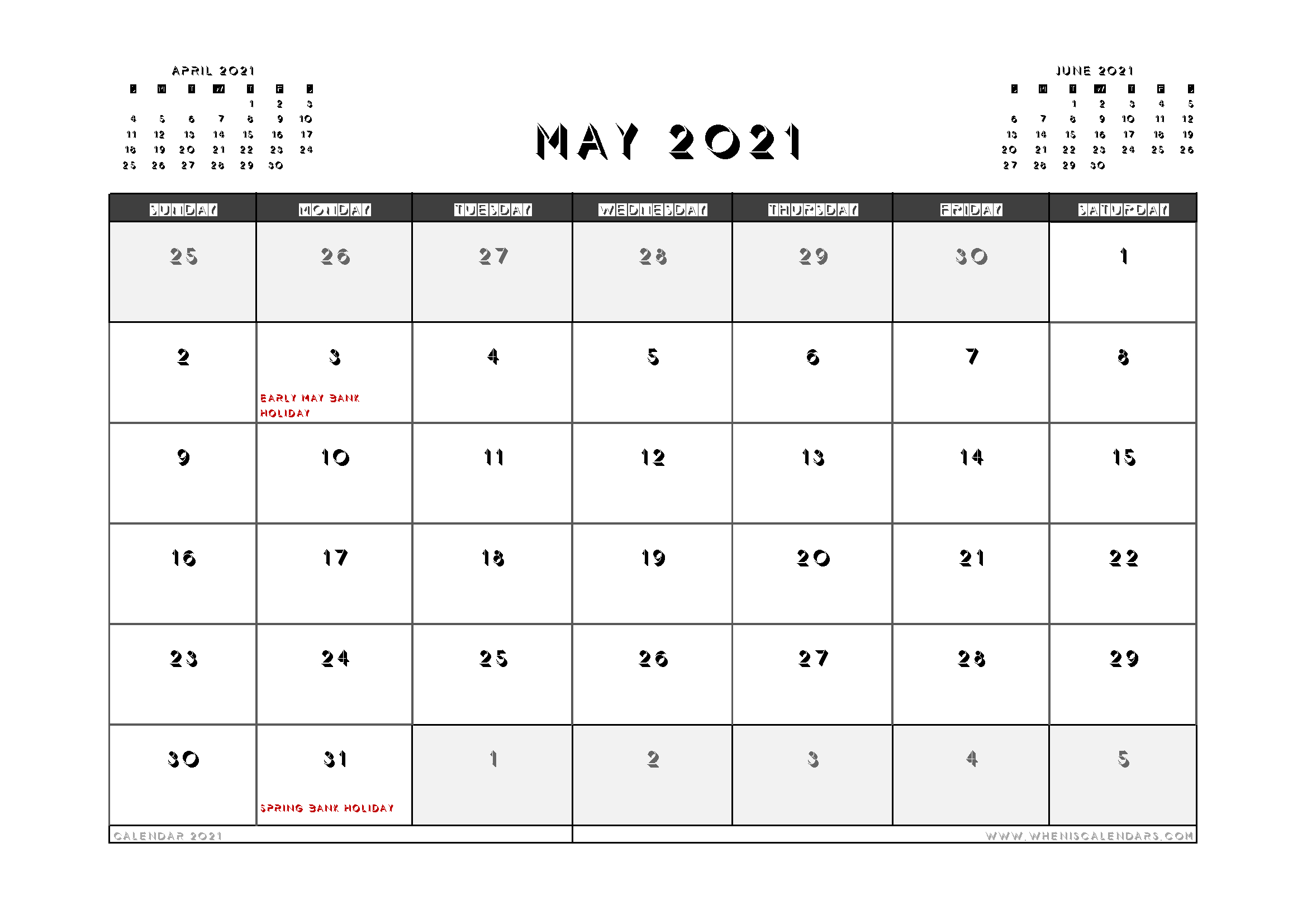 Printable May 2021 Calendar Uk Free Printable 2020