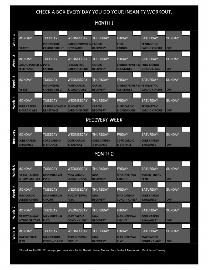 Printable P90x3 Box Calander Schedule Calendar Template 2020