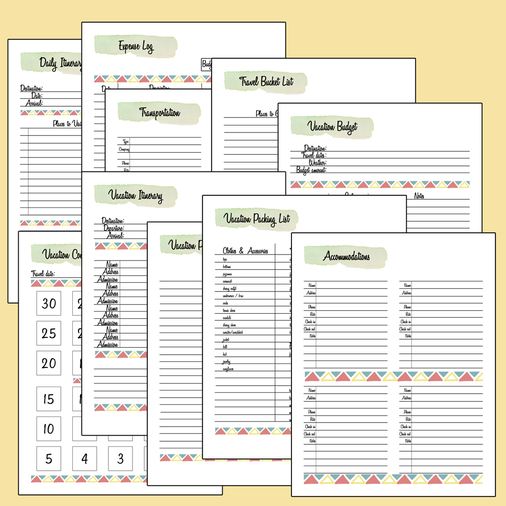 Printable Planner Inserts Vacation Pages