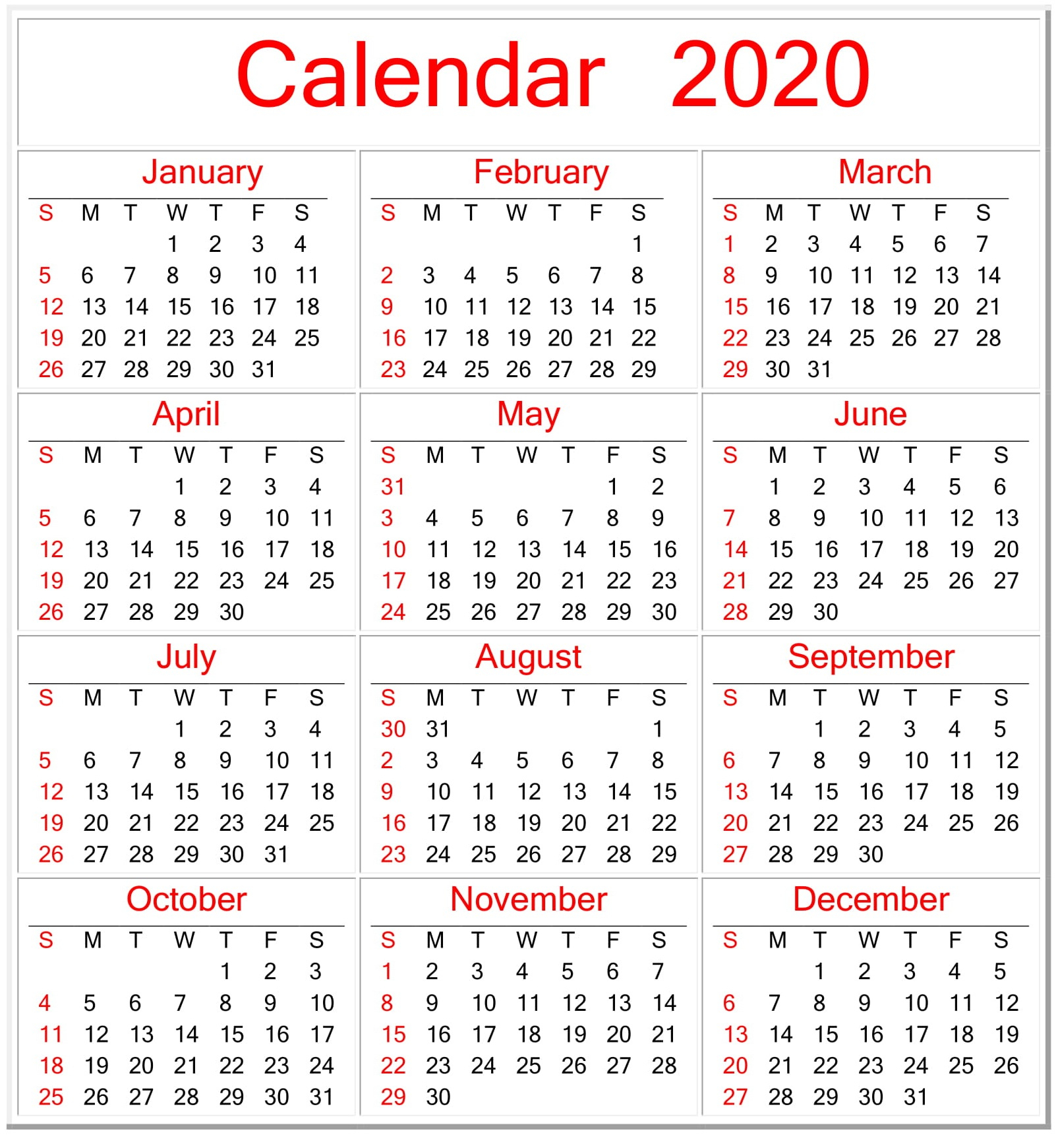 Take 2020 Free Printable Pocket Calender Calendar