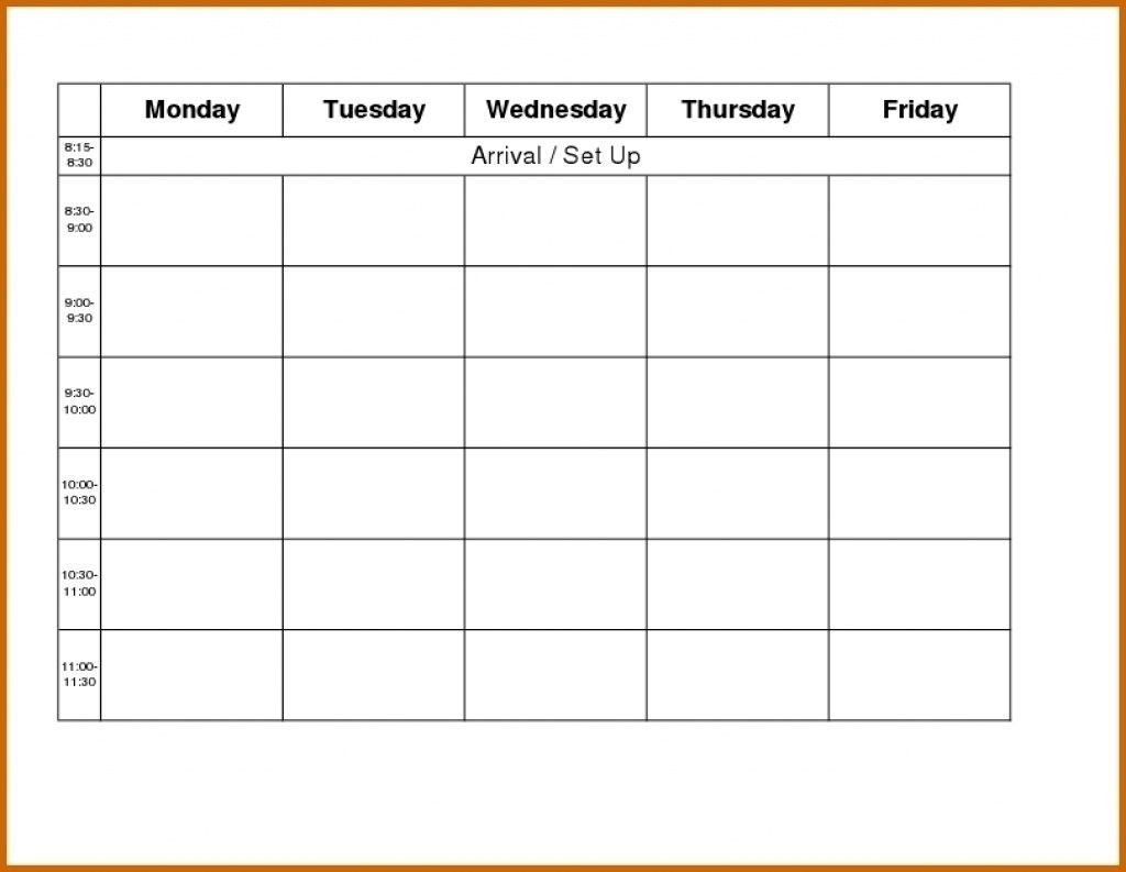 Template Monday To Friday Calendar Template Printable
