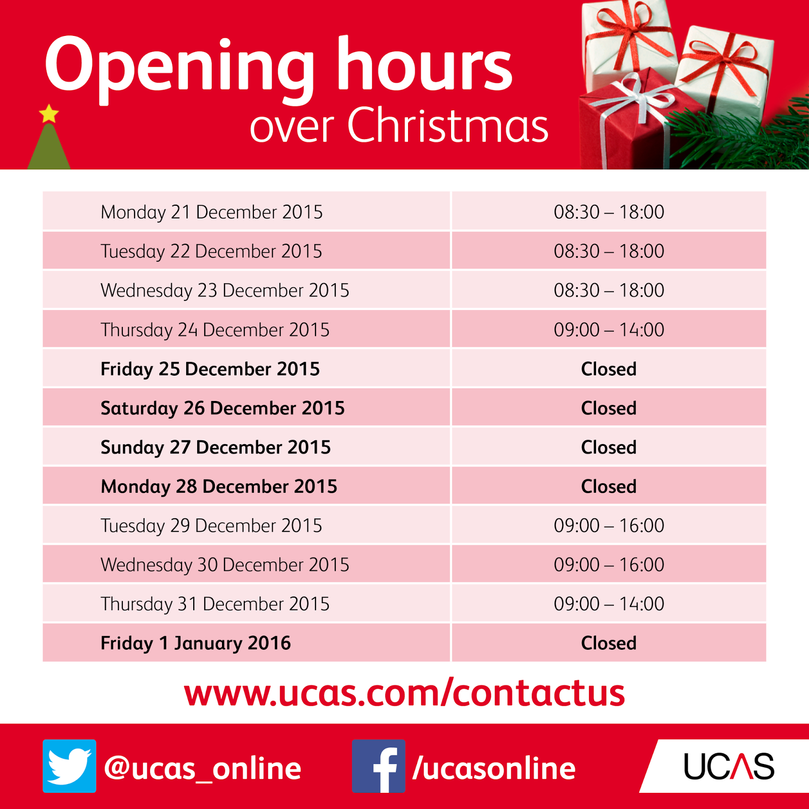 The Ucas Blog Christmas Opening Hours