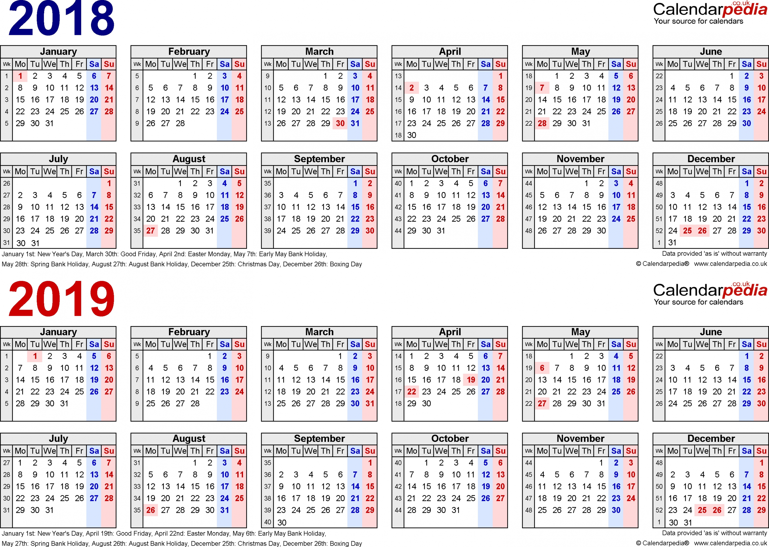Two Year Calendars For 2018 2019 Uk For Pdf Qualads