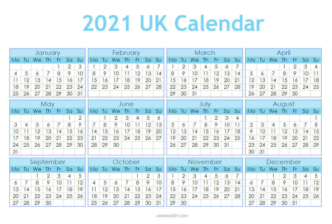 uk 2021 calendar printable holidays word excel pdf