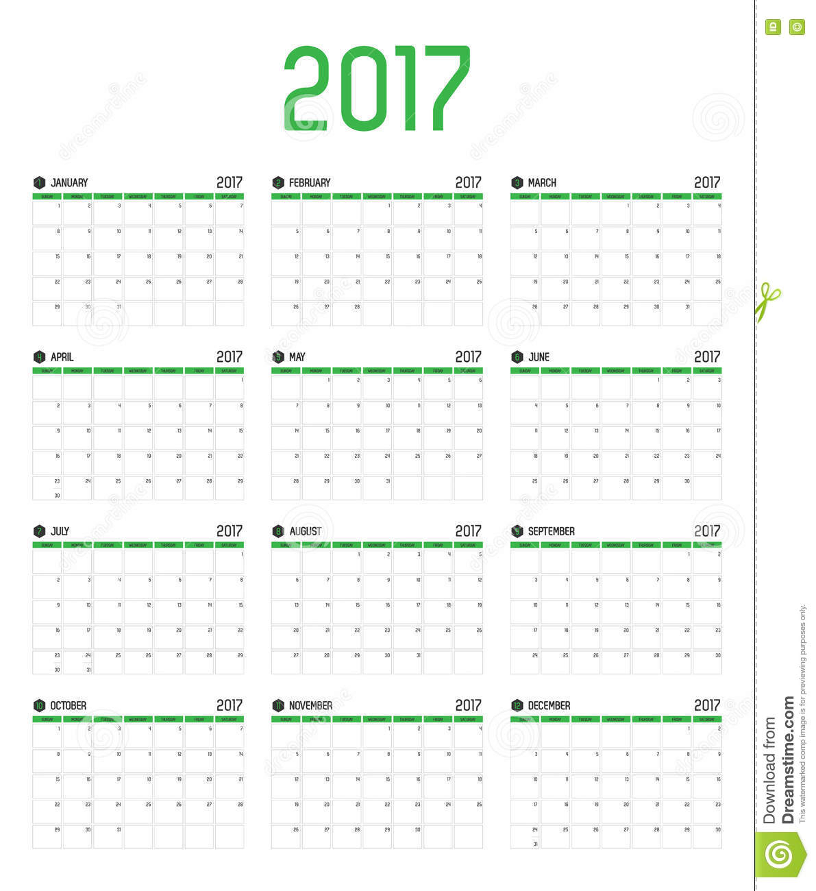 Vector Of Calendar 2017 New Year 12 Month Calendar Set