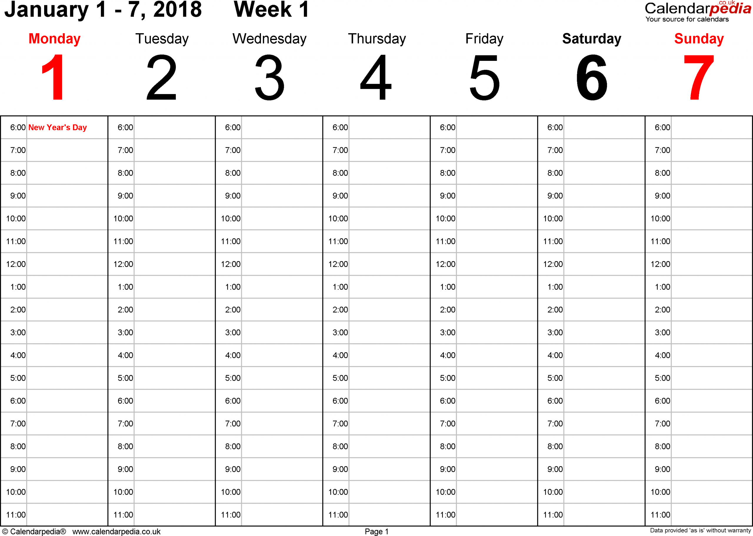 Weekly Calendar 2018 Uk Free Printable Templates For Excel 1