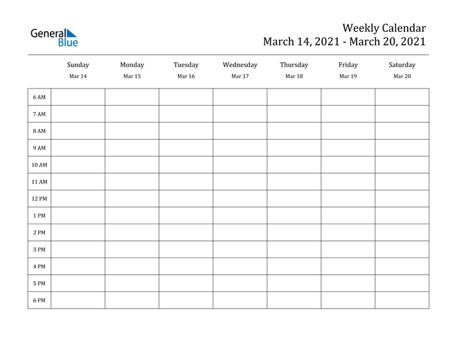Weekly Calendar March 14 2021 To March 20 2021 Pdf