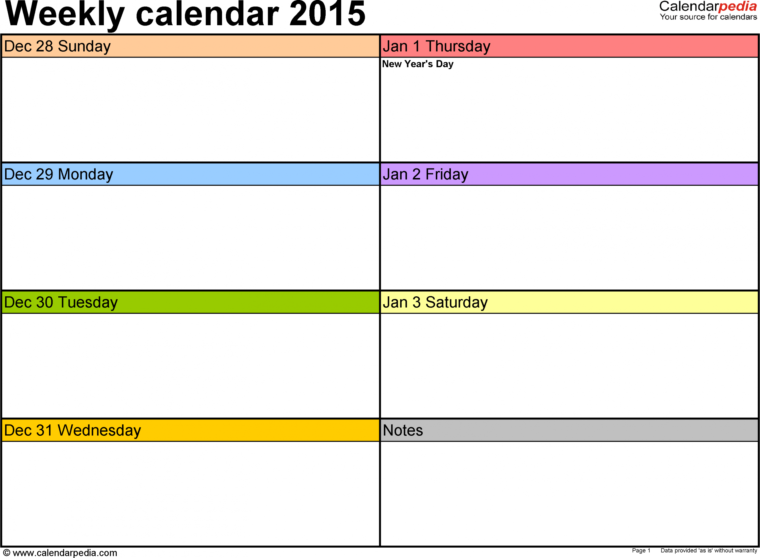 Weekly Calendars 2015 For Pdf 12 Free Printable Templates 1