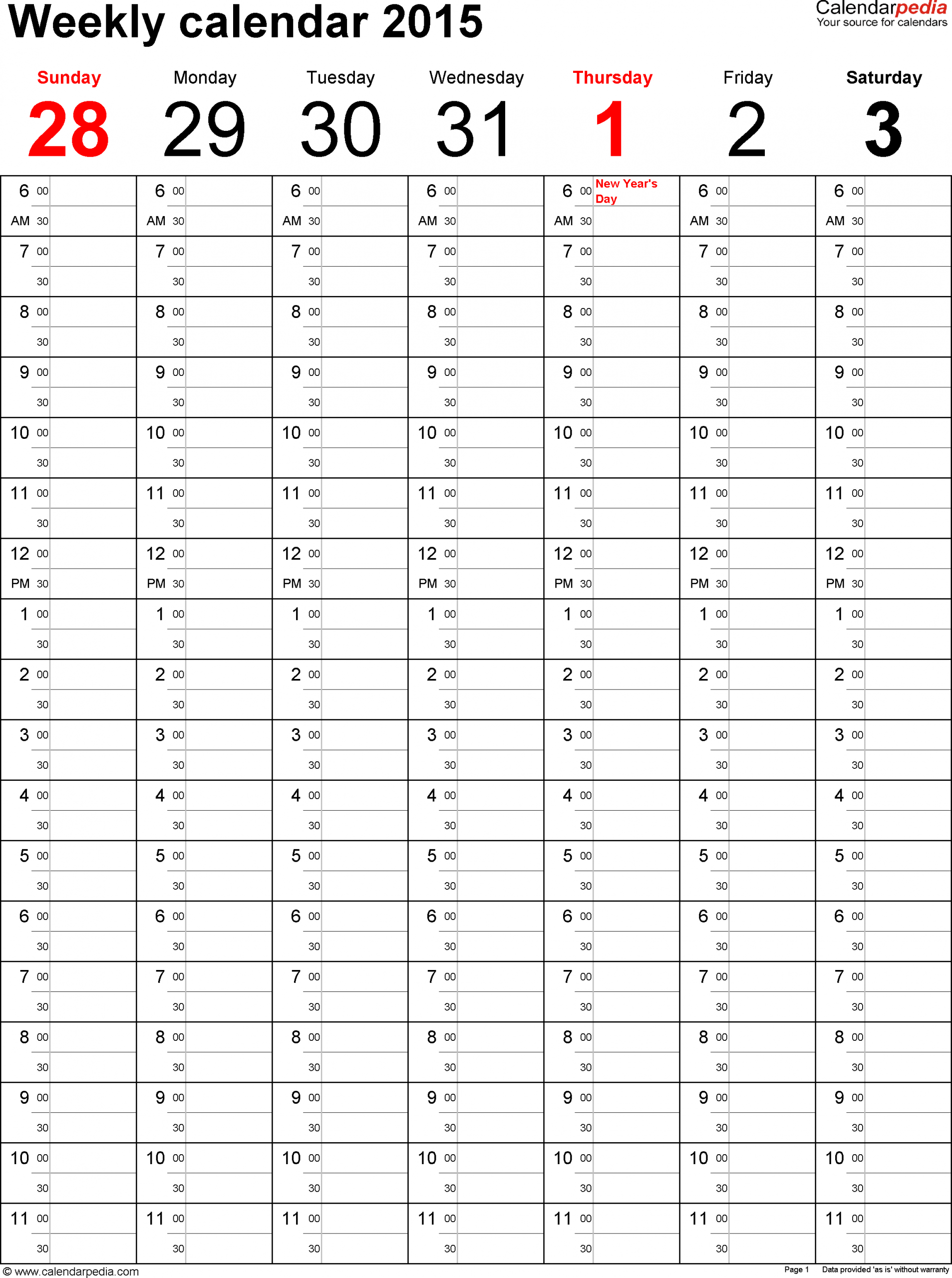 Weekly Calendars 2015 For Pdf 12 Free Printable Templates