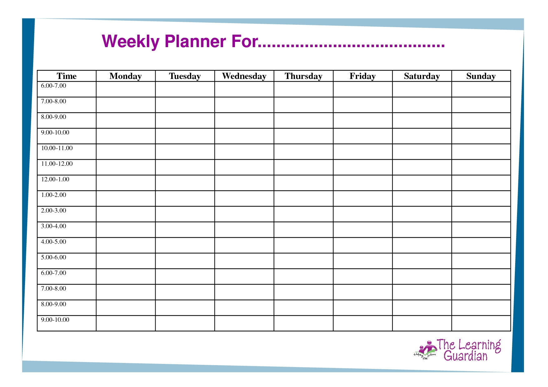 Weekly Planner With Time Slots Word Template Calendar