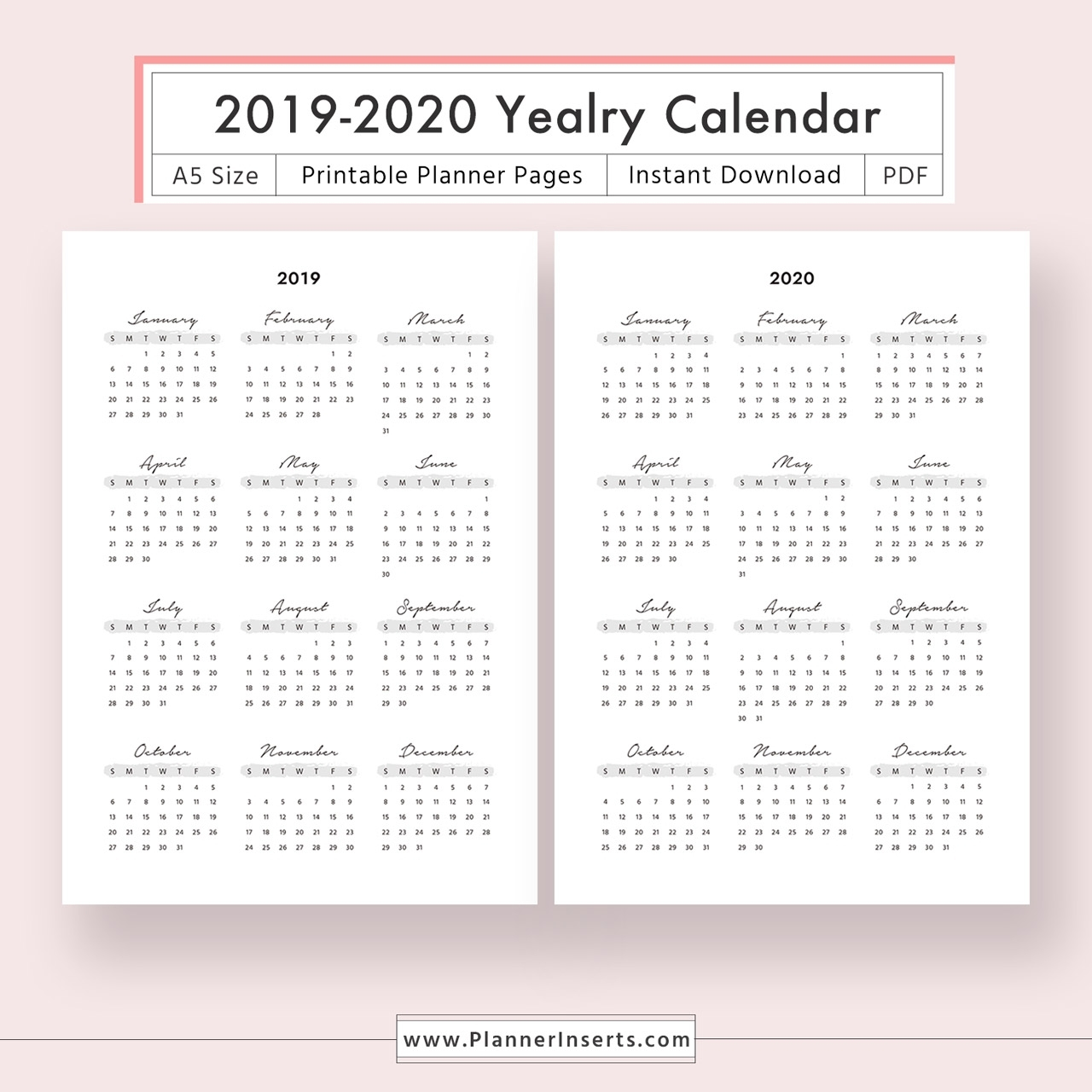 Year At A Glance 2020 Calendar Inspiration Design