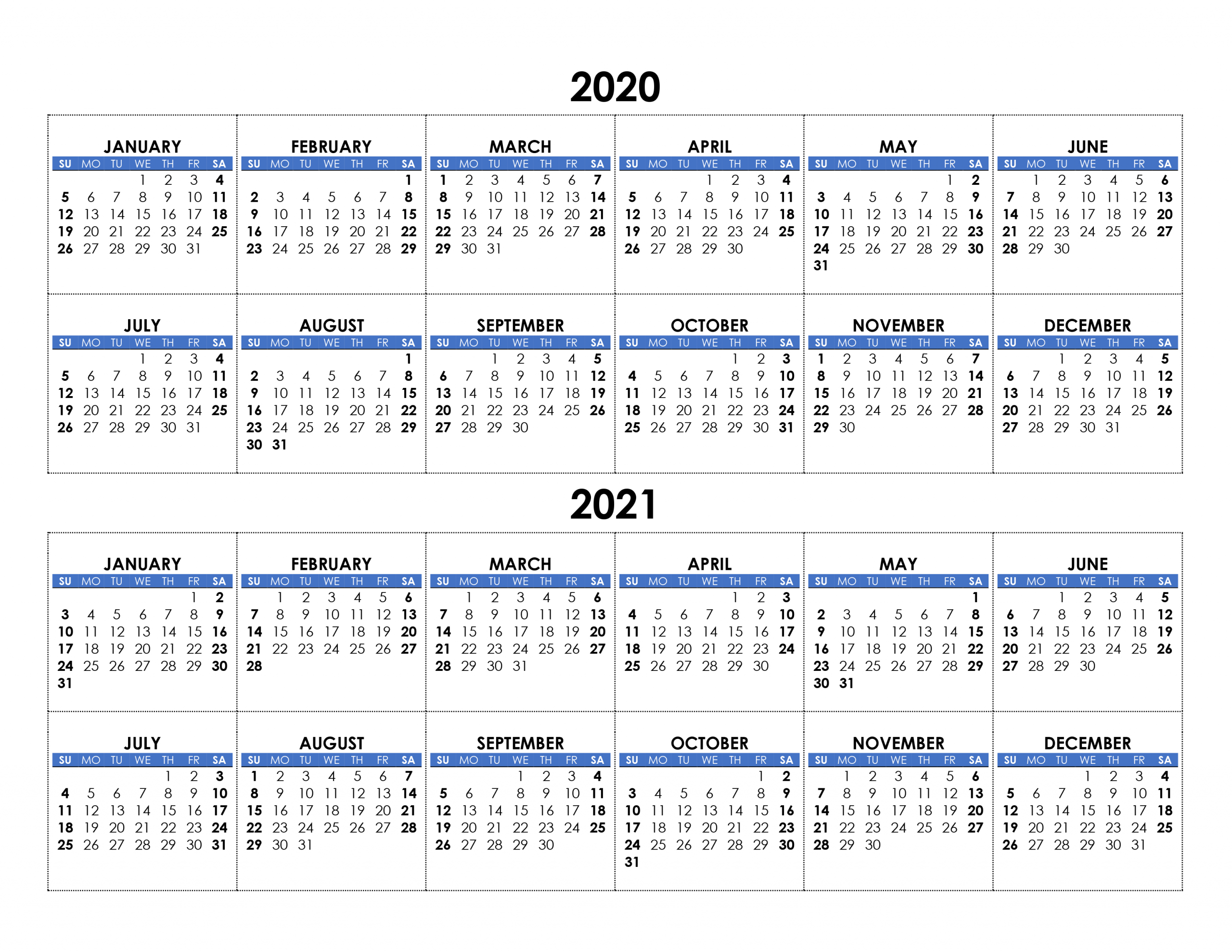 yearly calendar 2020 2021 free calendar su
