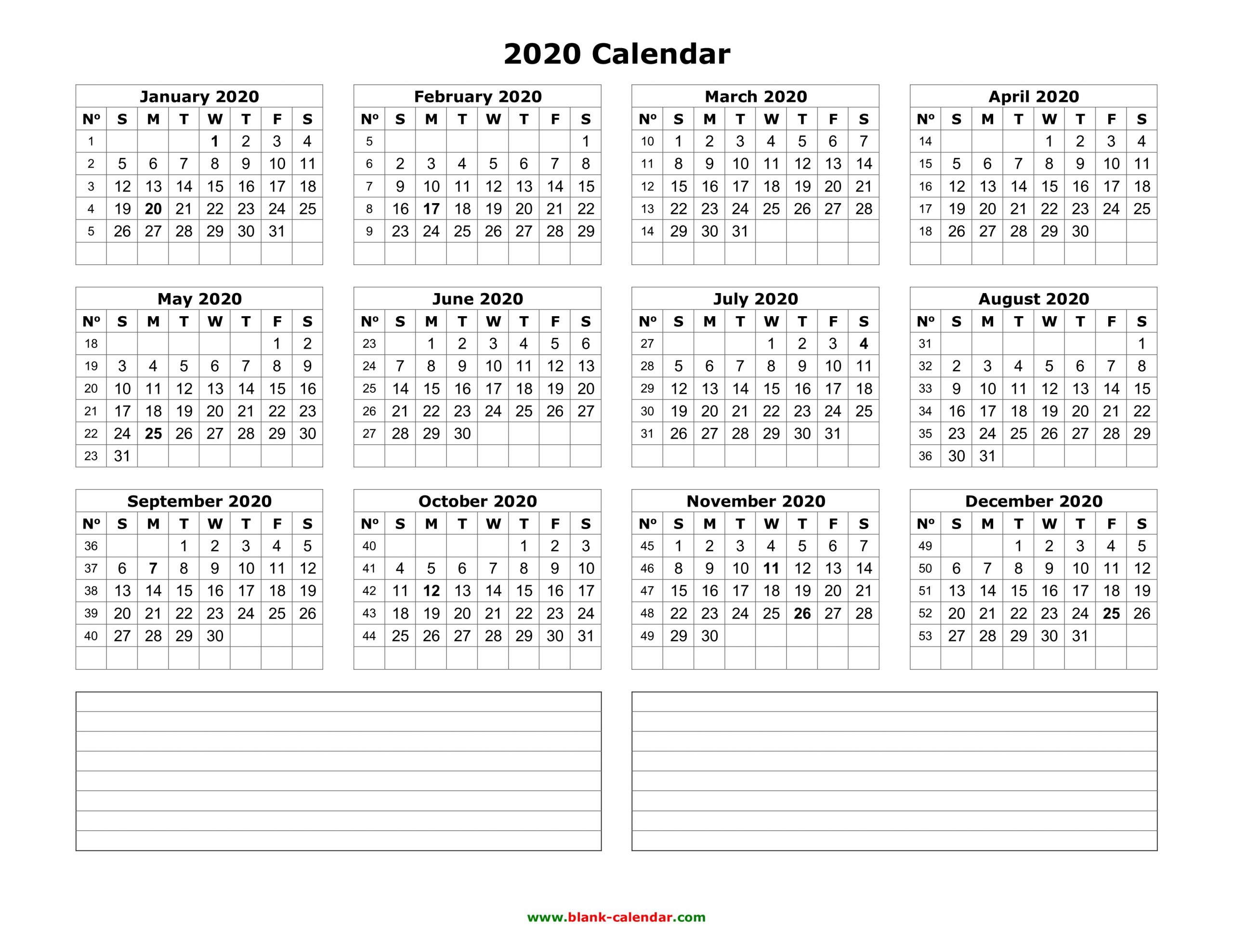 yearly calendar 2020 free download and print