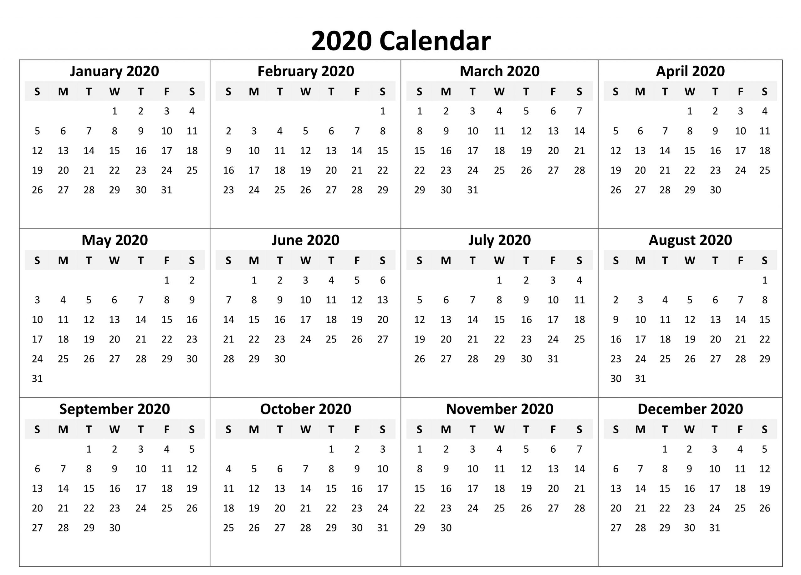 Yearly Calendar 2020 Free Download Printable Yearly