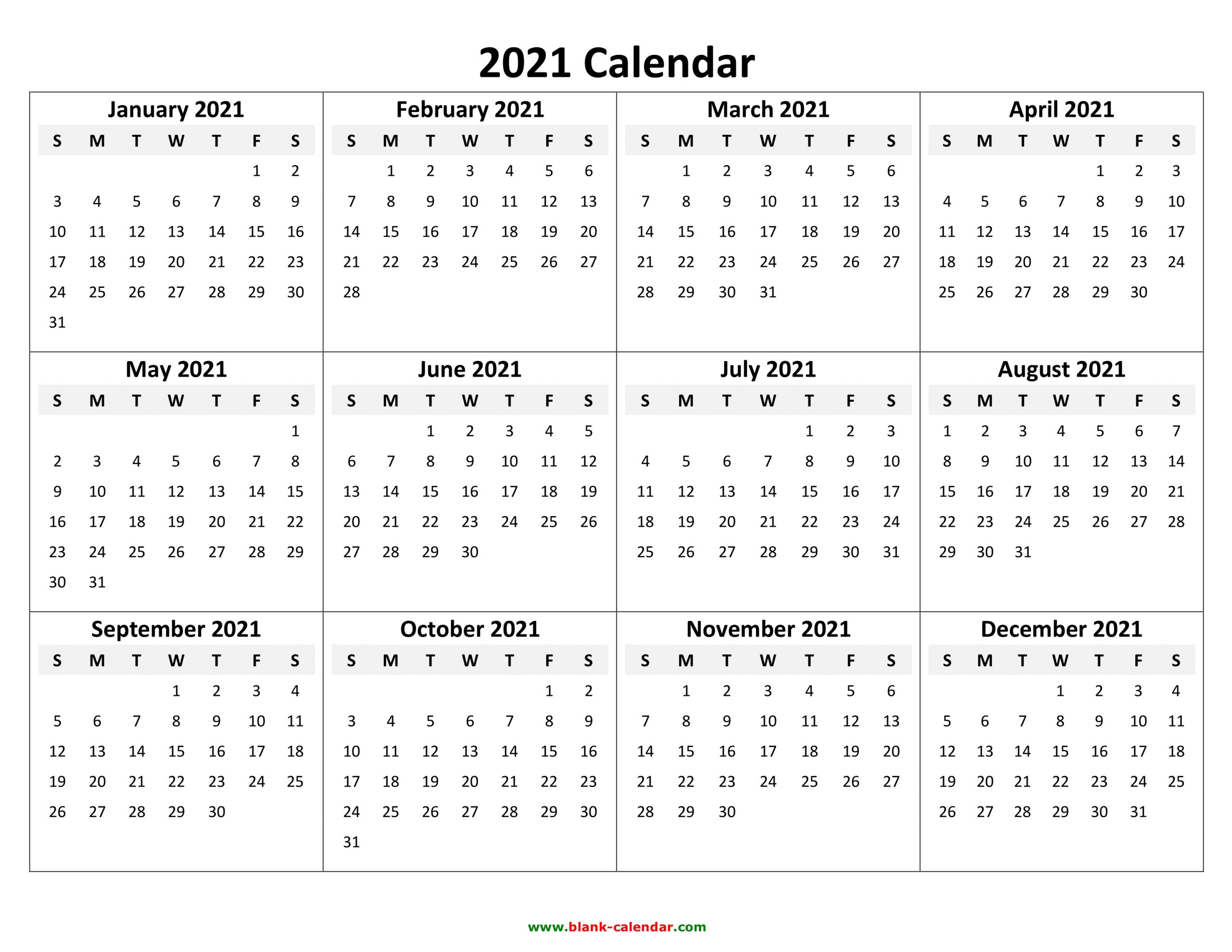 Yearly Calendar 2021 Free Download And Print 2