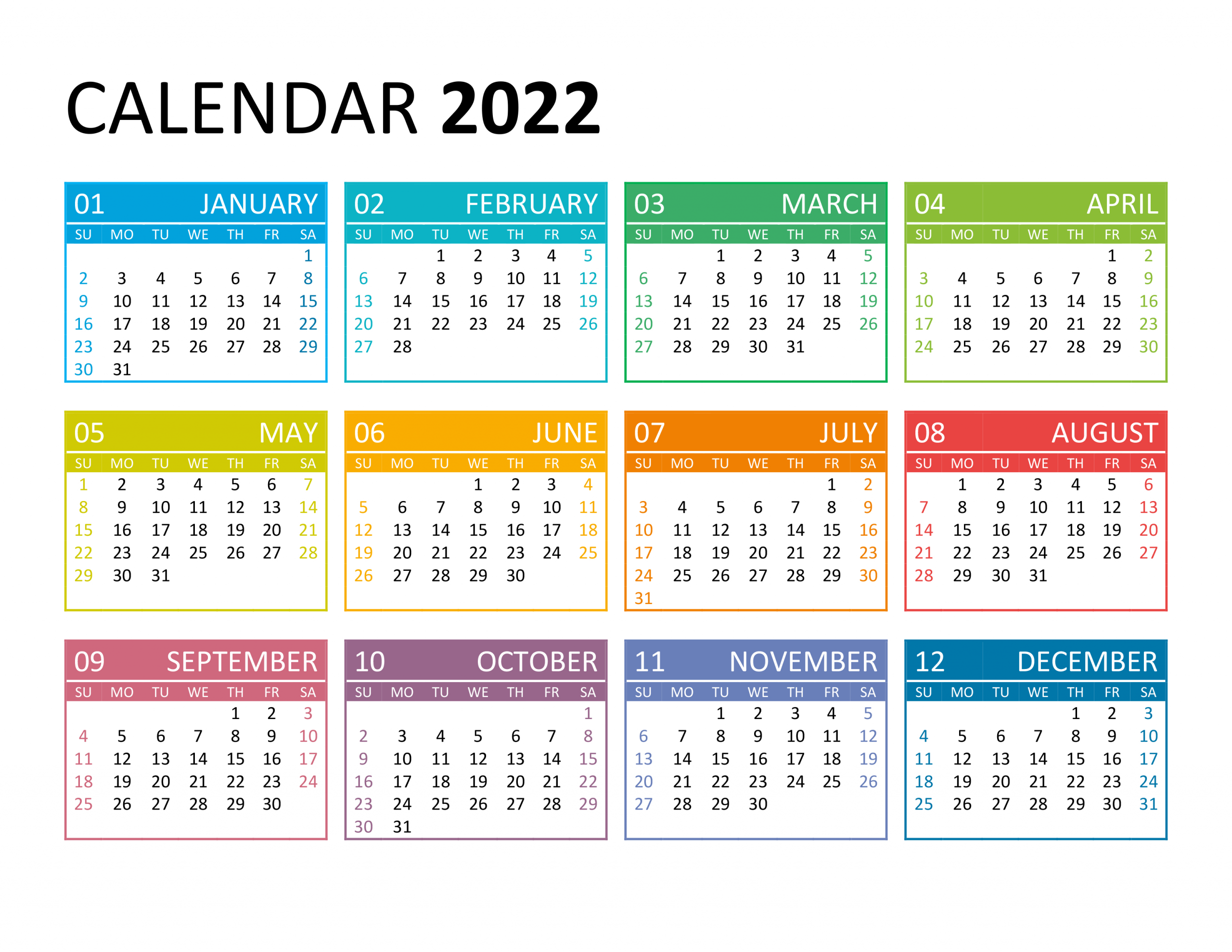 yearly calendar 2022 free calendar su