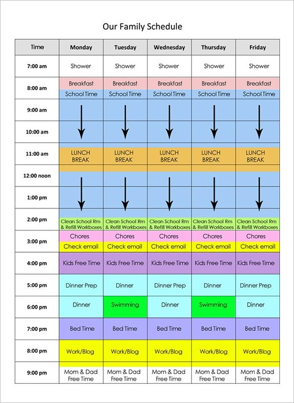 14 family schedule templates word pdf with images