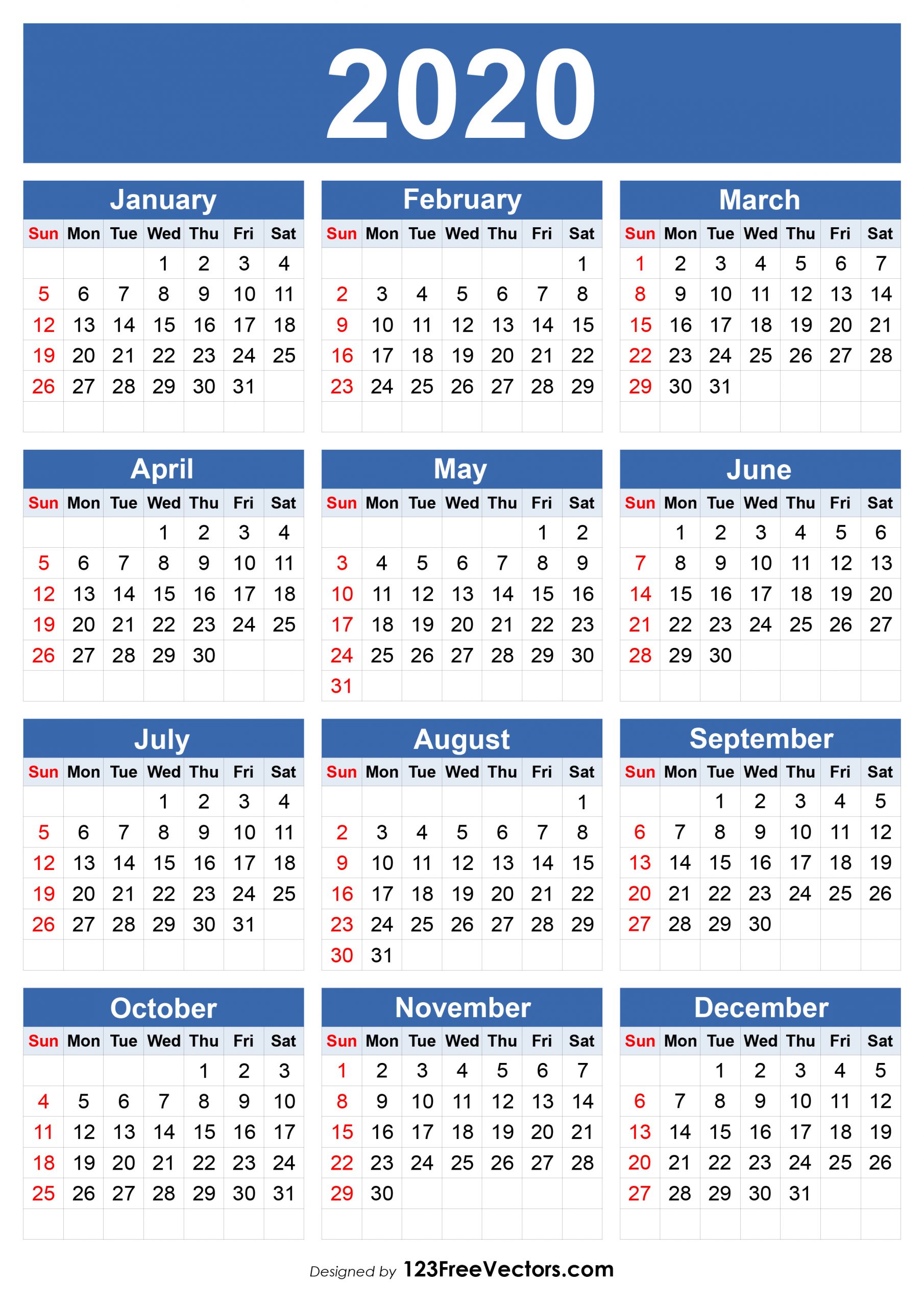 2020 calendar printable free indesign calendar template Calendar