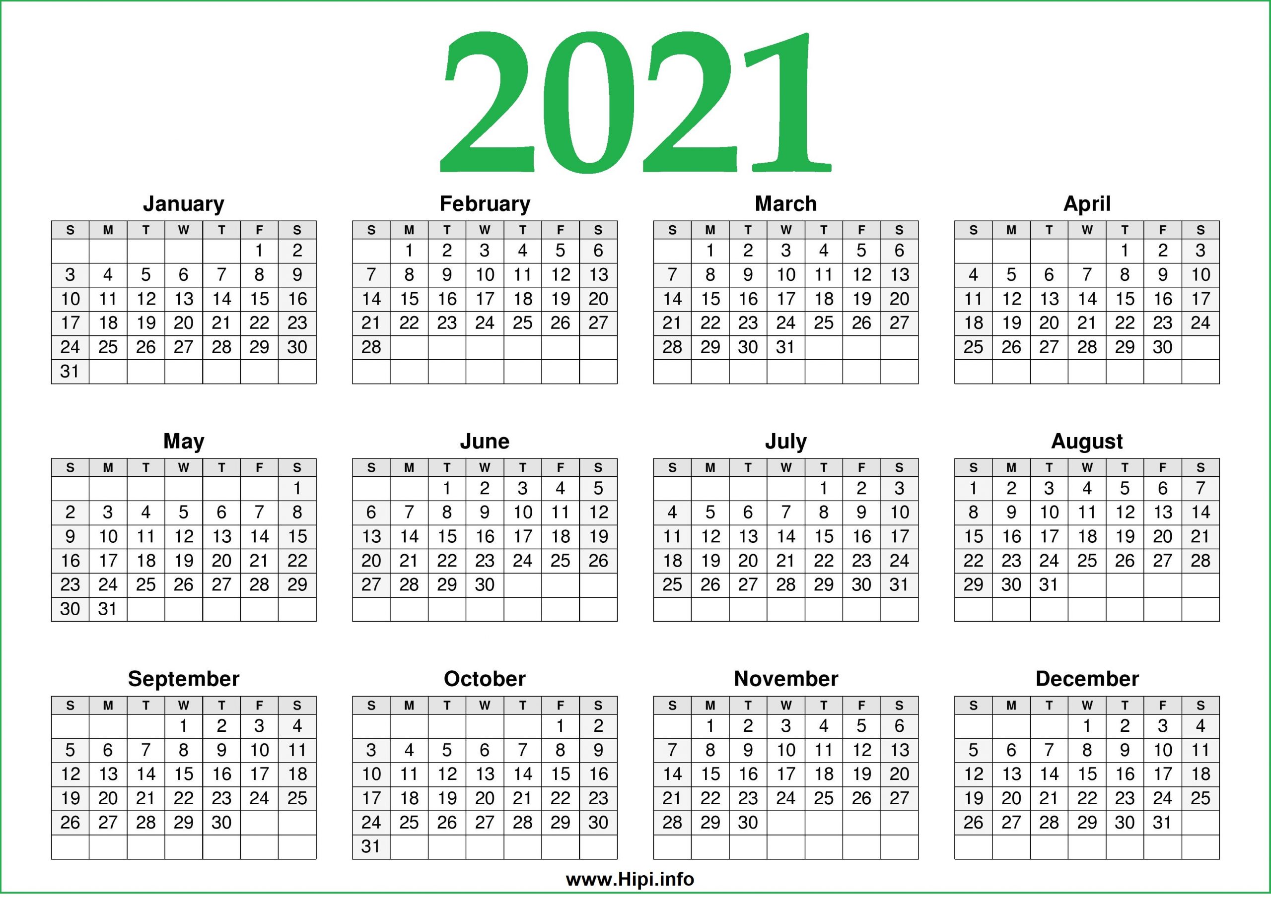 2021 calendar printable one page free free download