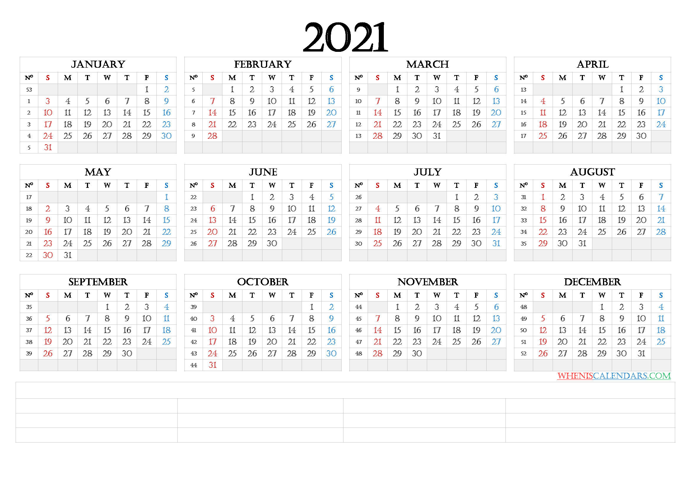 2021 calendar with week numbers printable 6 templates