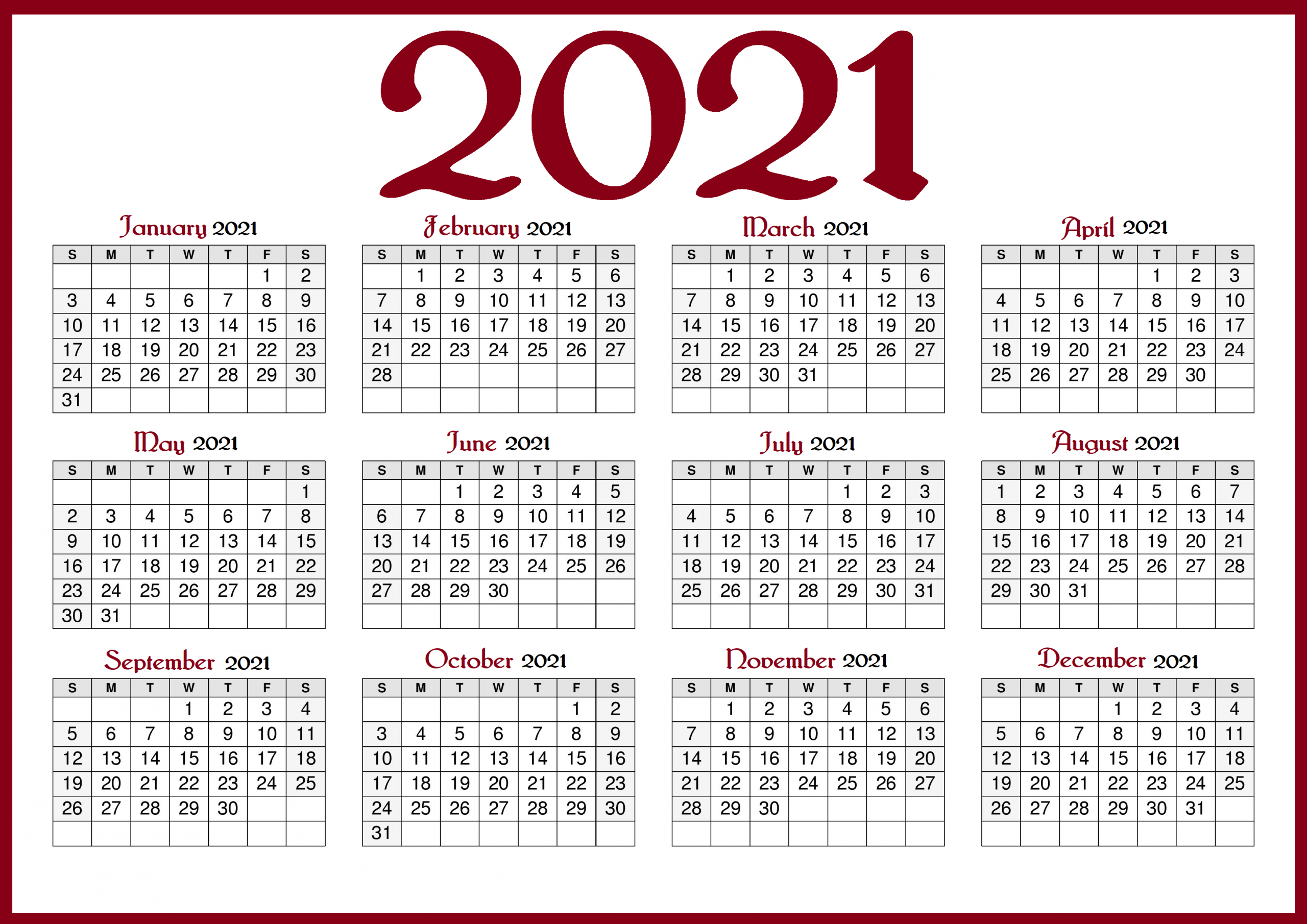 2021 Calendars With Holidays Printable Printable Calendar 1