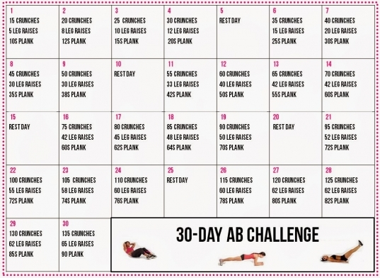 30 Day Ab Challenge Calendar Printable Calendar Template