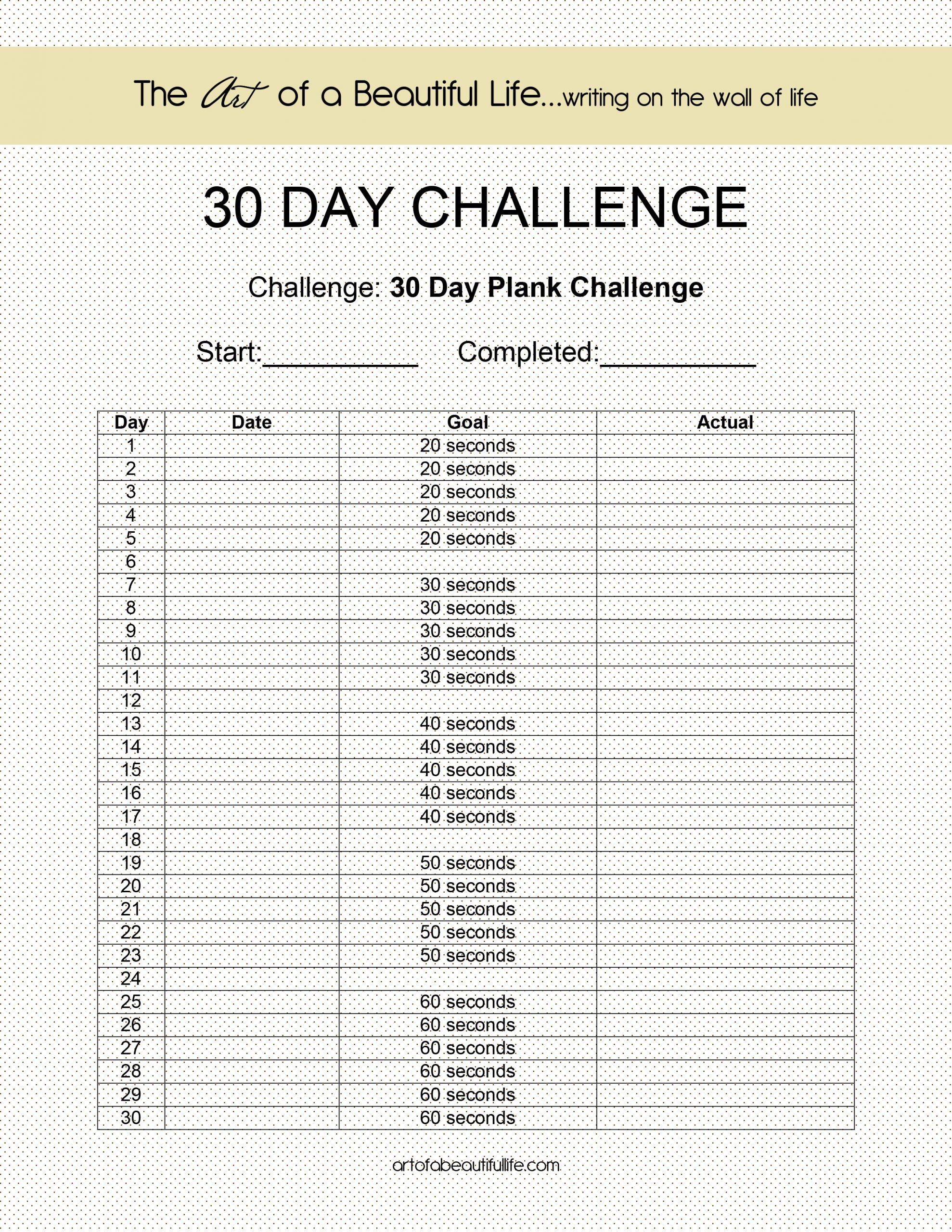 30 Day Challenge Easy Plank 30 Day Plank 30 Day