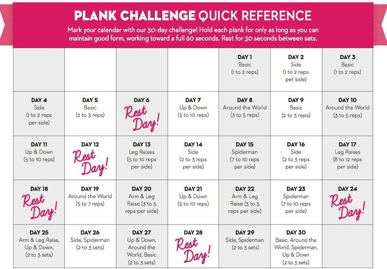 30 Day Plank Challenge Printable Free Calendar Template 1