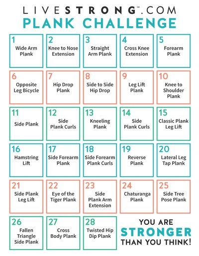 30 Day Plank Challenge Printable Free Calendar Template