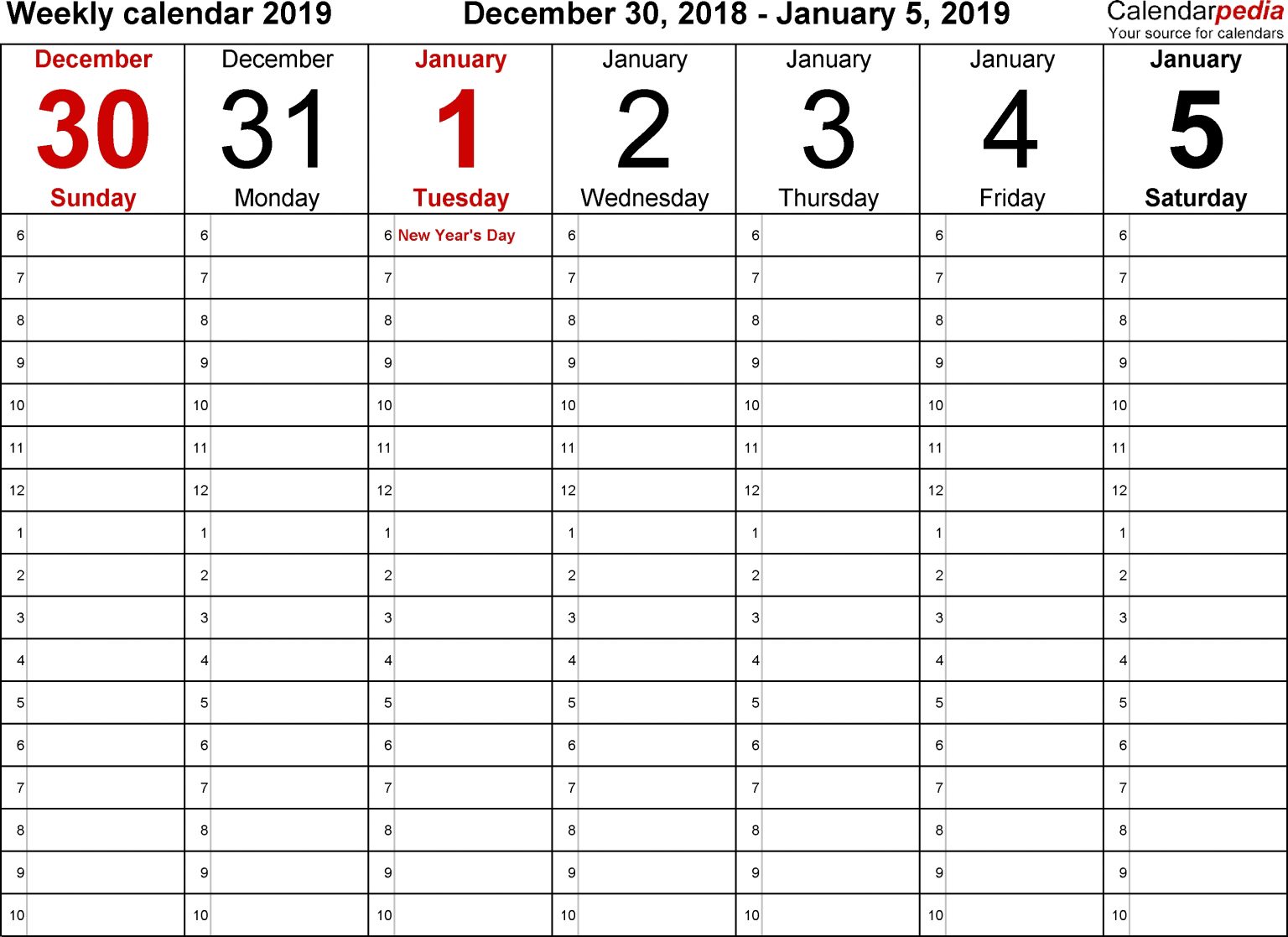 5 day week blank calendar with time slots printable calendar template