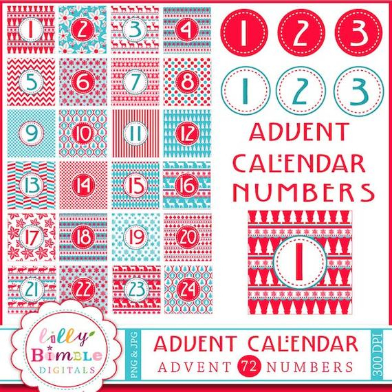 advent calendar clipart diy digital christmas instant