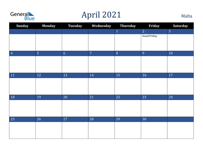 April 2021 Calendar Malta