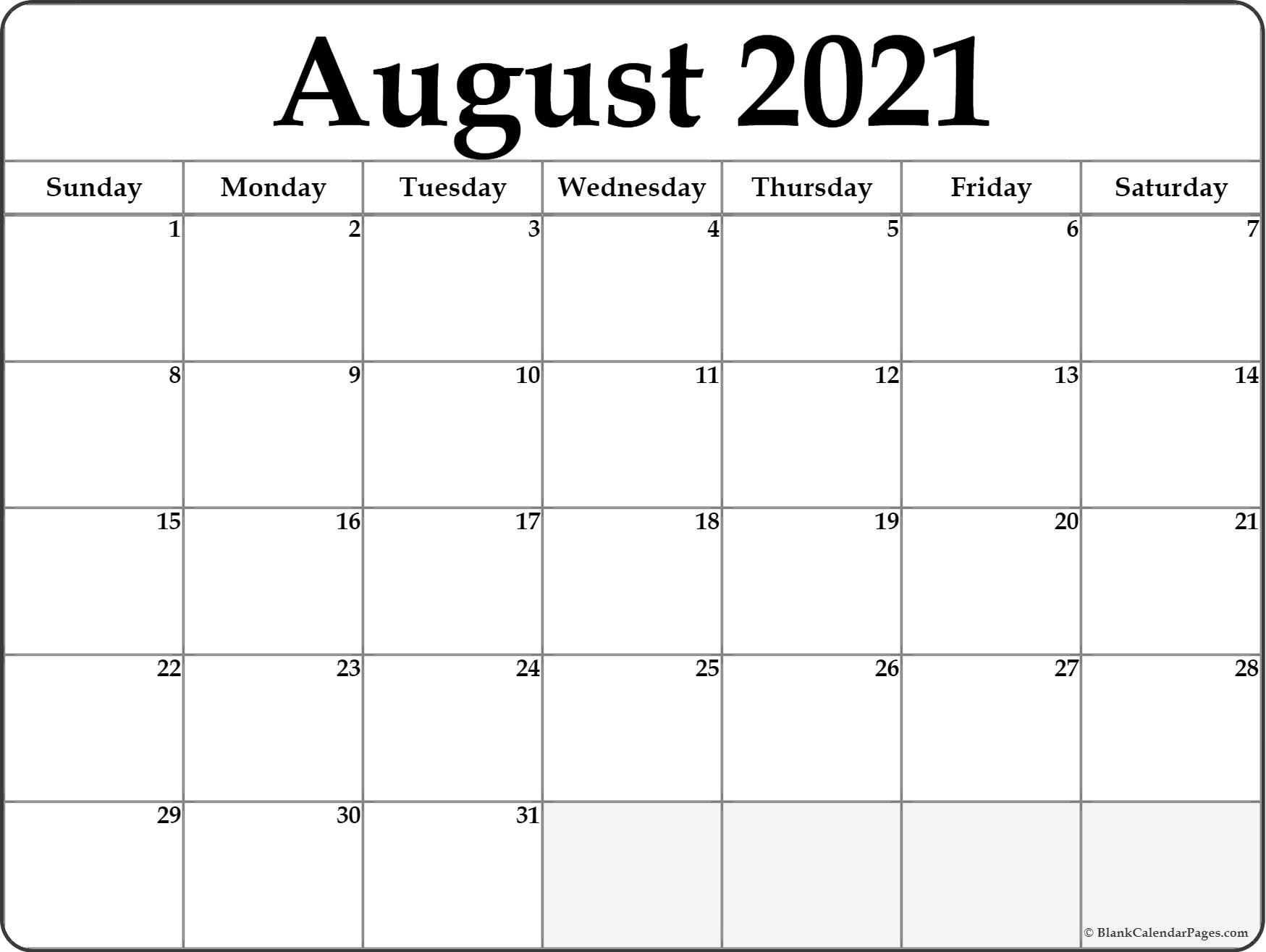 August 2021 Calendar Free Printable Monthly Calendars 1