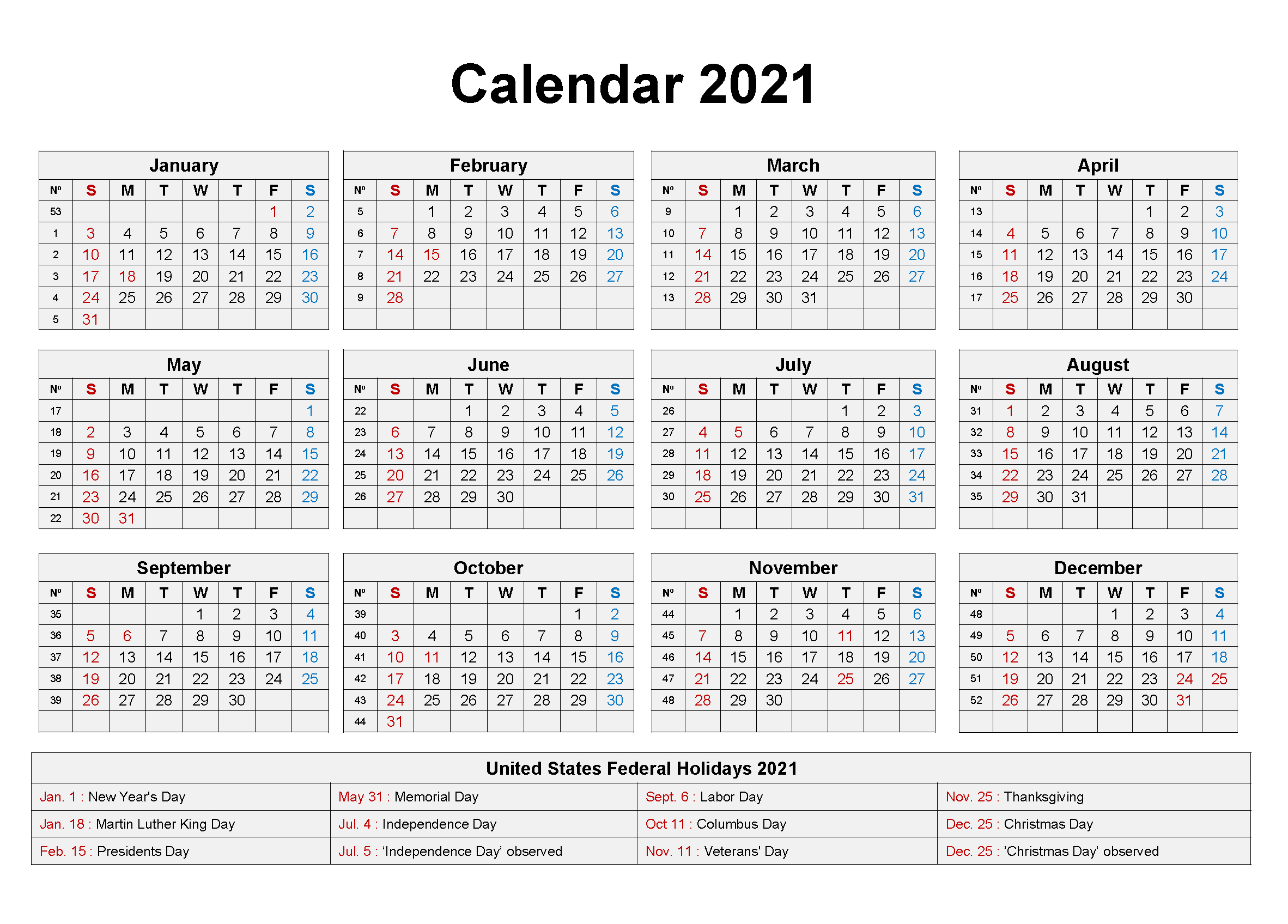 Blank 2021 Calendar Printable Calendar 2021