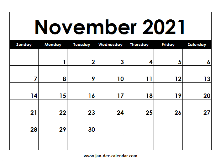 blank printable november calendar 2021 template free