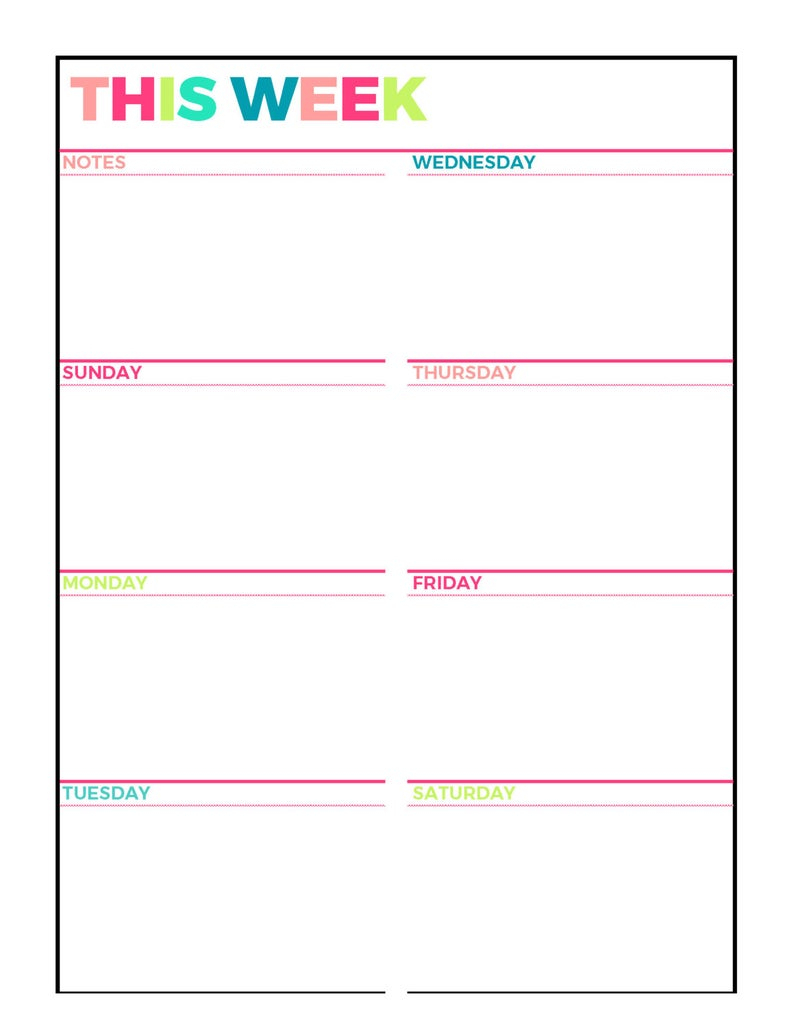 Bright Weekly Planner Printable Week On 1 Page Etsy