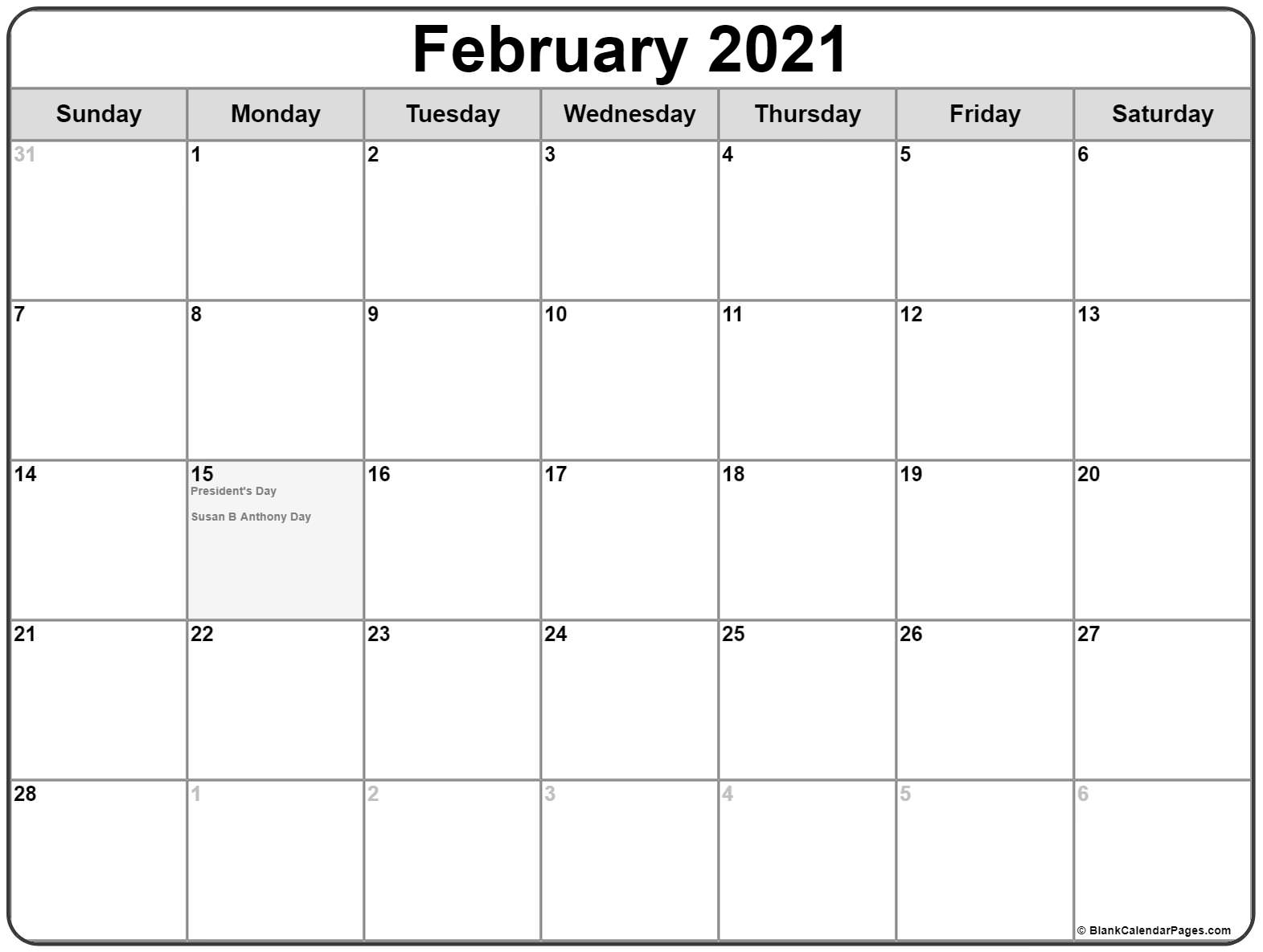 collection of february 2021 calendars with holidays