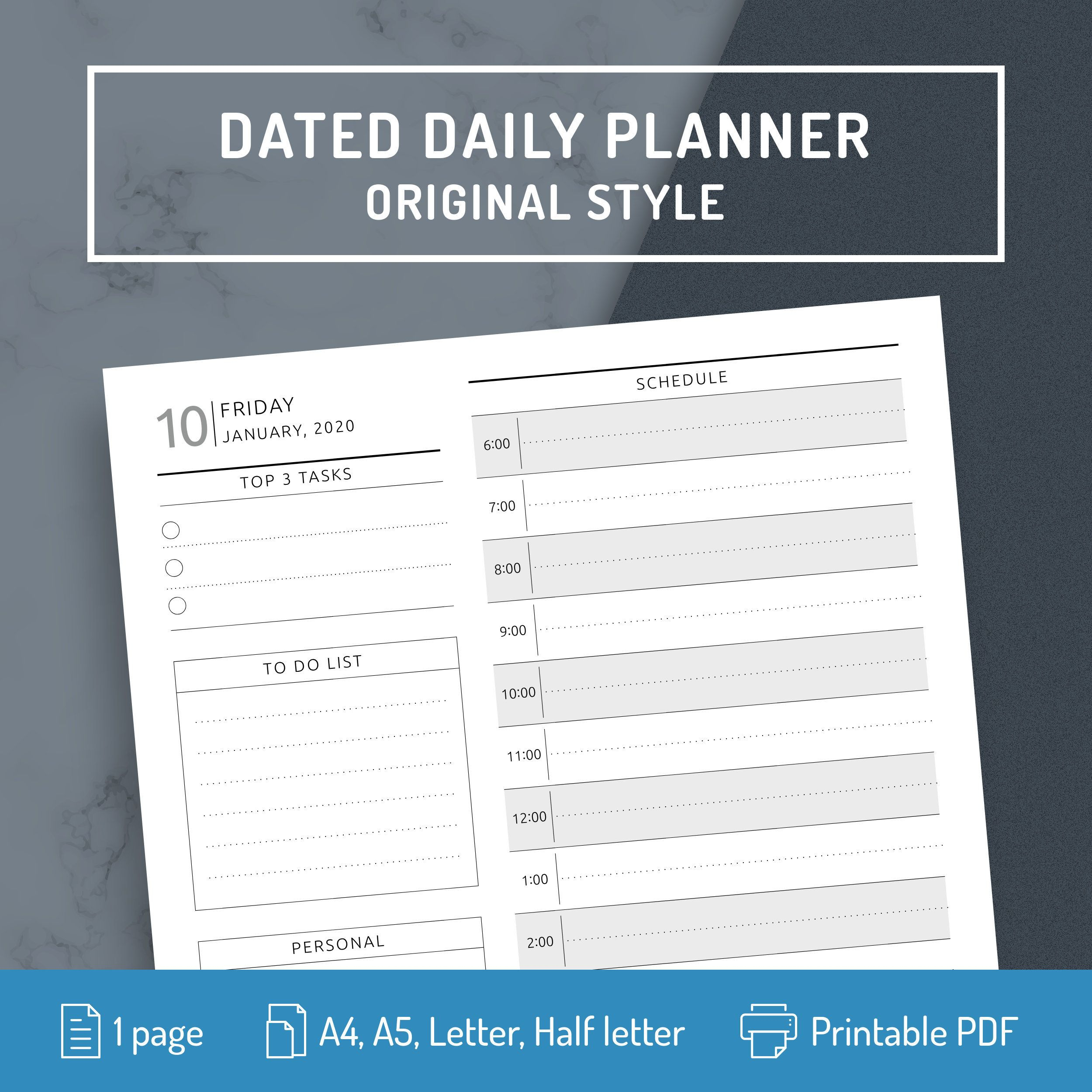 Daily Planner Page Daily Planner 2020 2021 Printable Dated