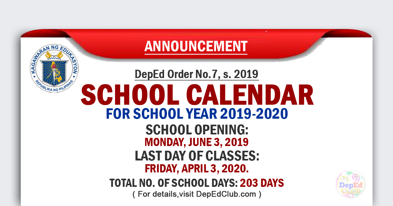 Deped School Calendar For School Year 2019 2020