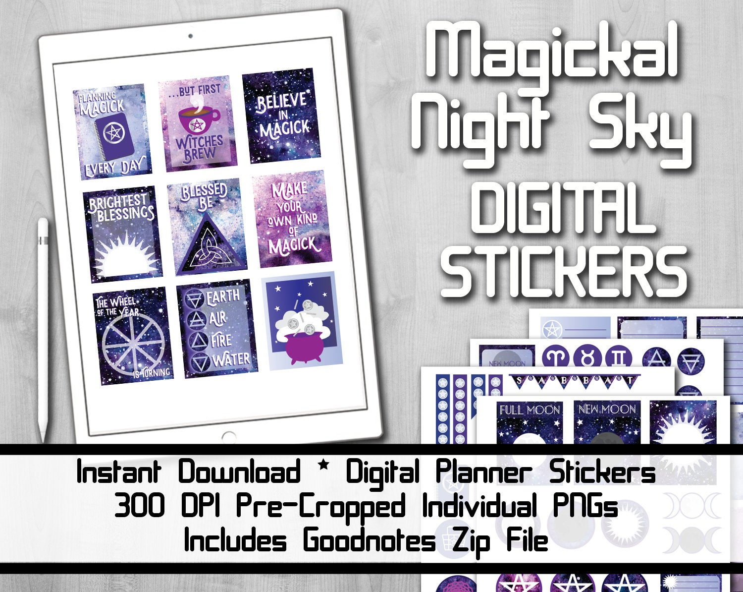 Digital Printable Pagan Planner Stickers Magickal Night