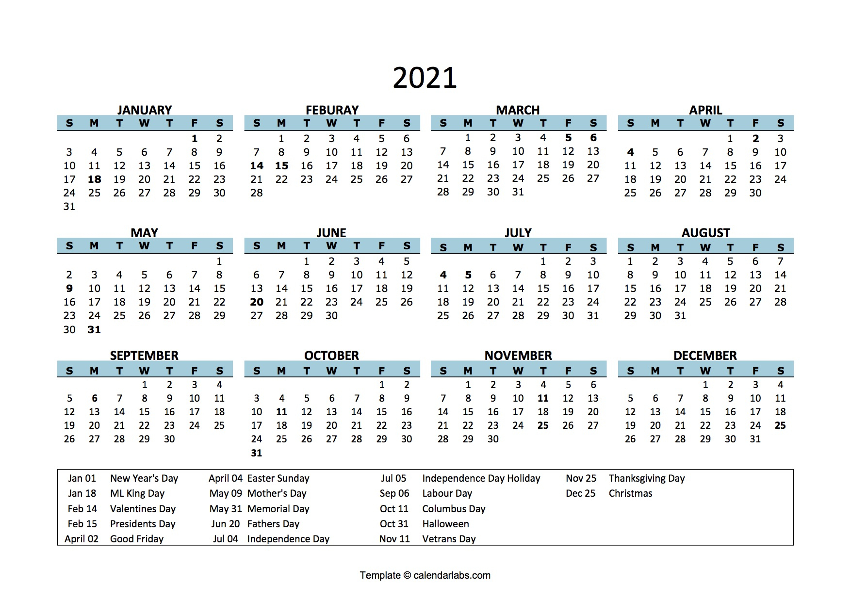 Editable Free Printable 2021 Calendar With Holidays 1