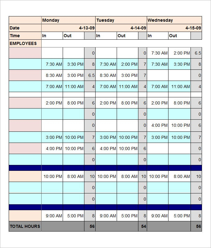 employee schedule template 14 free word excel pdf