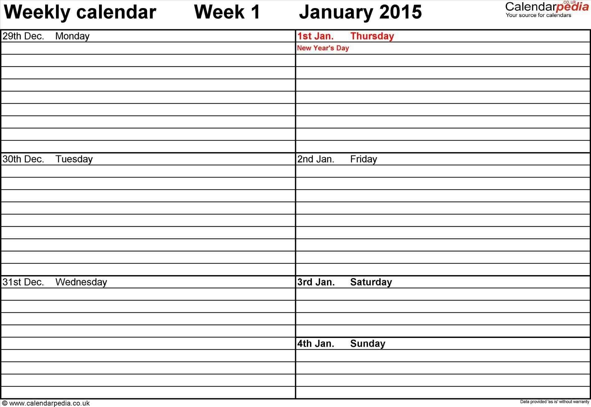 Fillable 1 Week Calendar In 2020 Weekly Calendar
