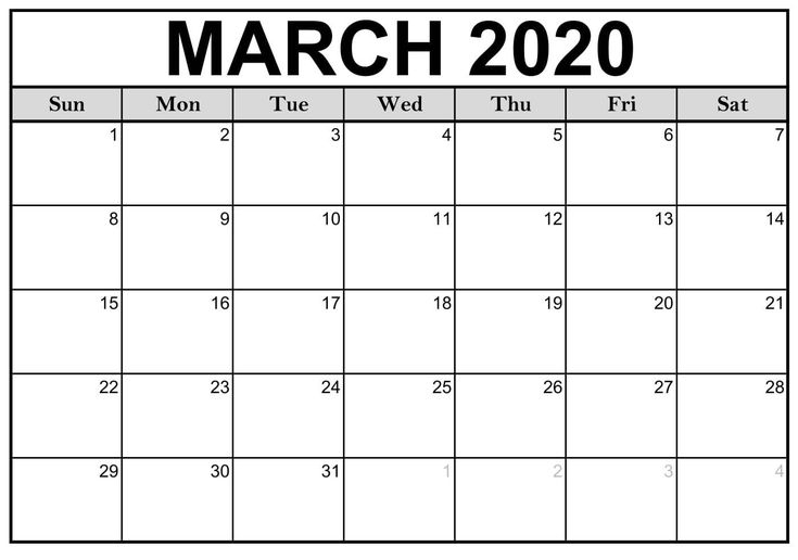 Fillable March 2020 Calendar Template Word Pdf Excel