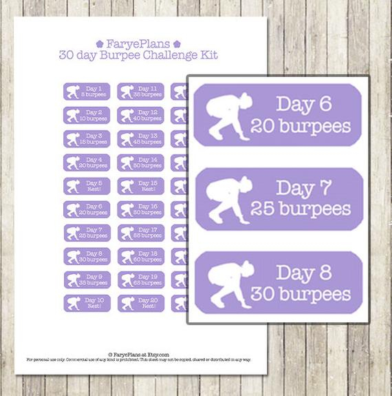 Fitness 30 Day Burpee Challenge Printable Planner Stickers For