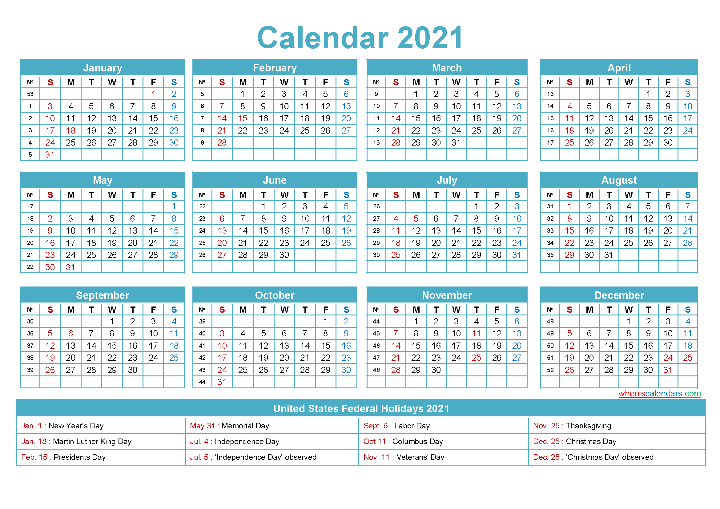 Free Editable Printable Calendar 2021 Template No Ep21y5