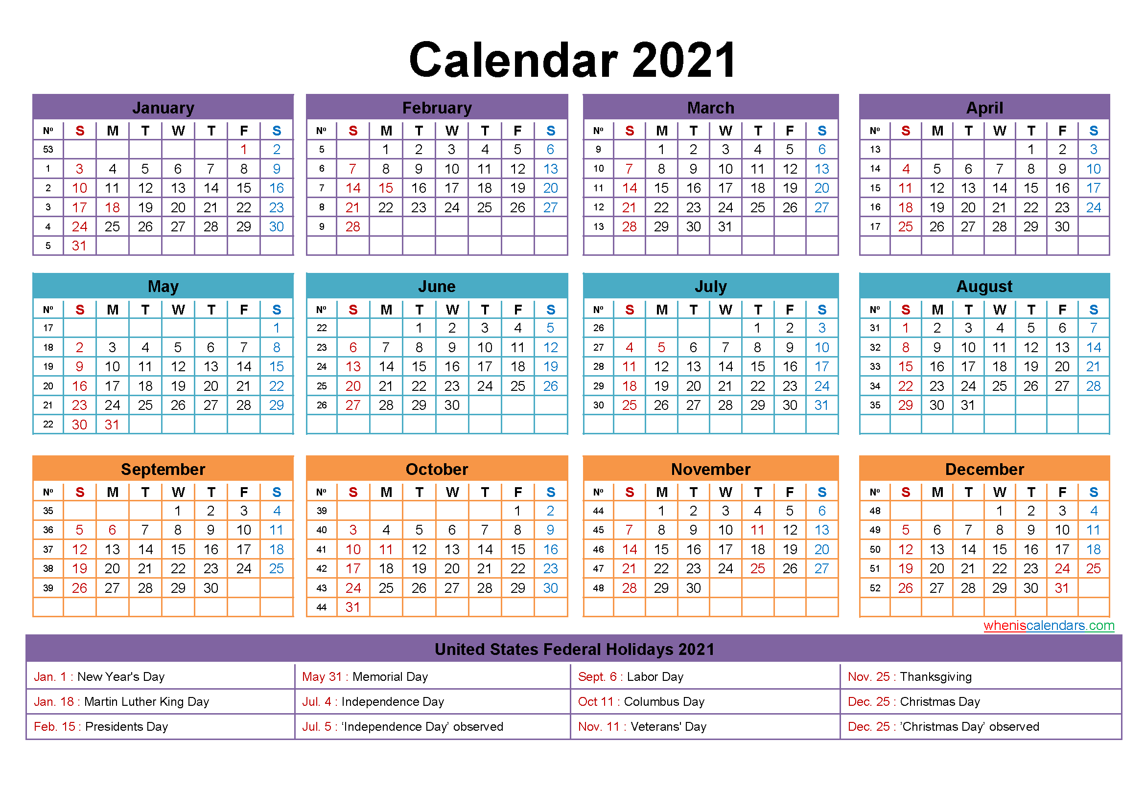 Free Editable Printable Calendar 2021 Template No