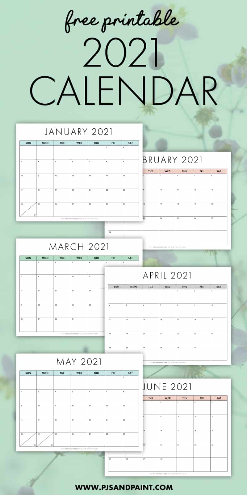 Free Printable 2021 Calendar Sunday Start Pjs And Paint 1