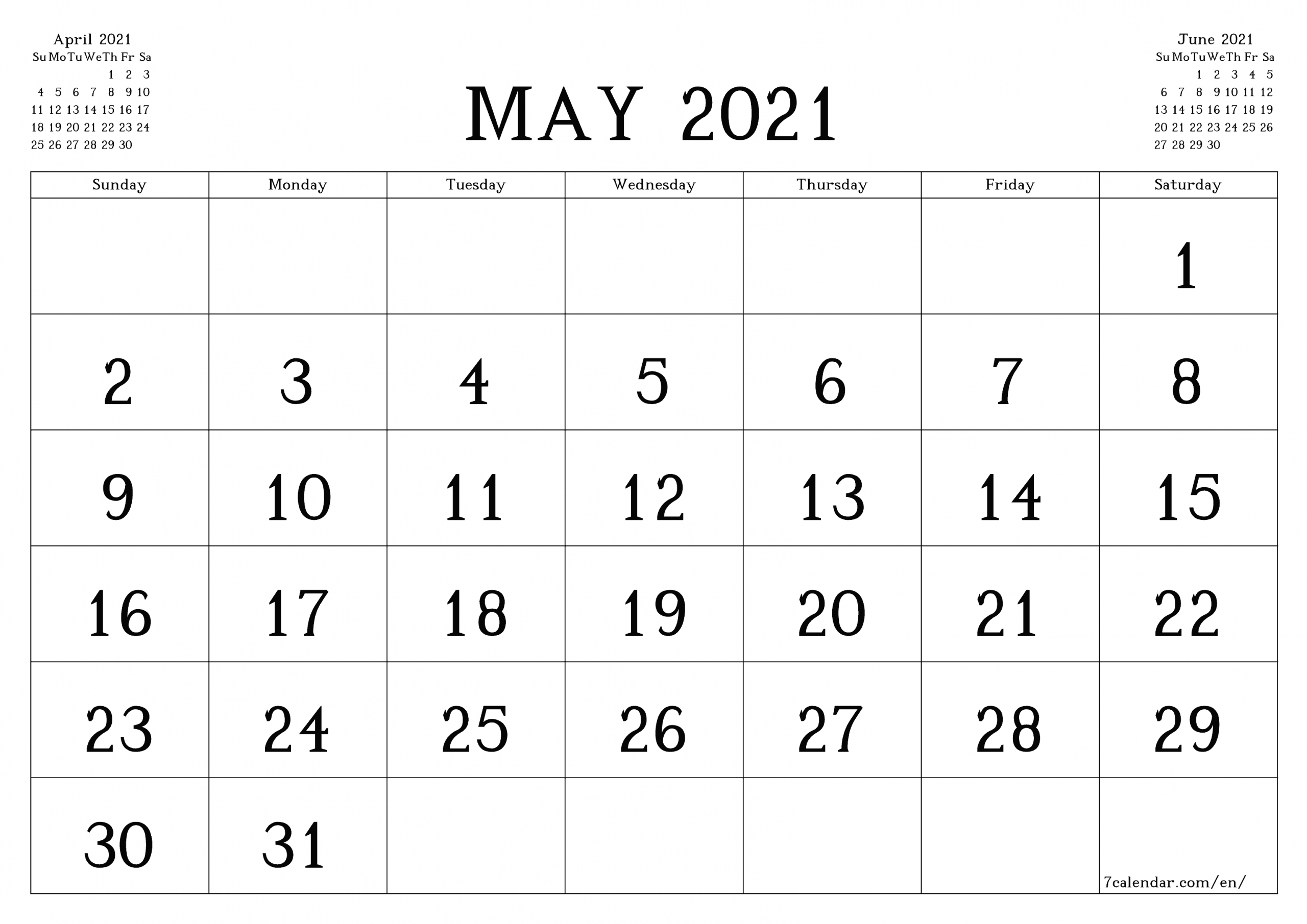 Free Printable Blank Monthly Calendar And Planner For May 1