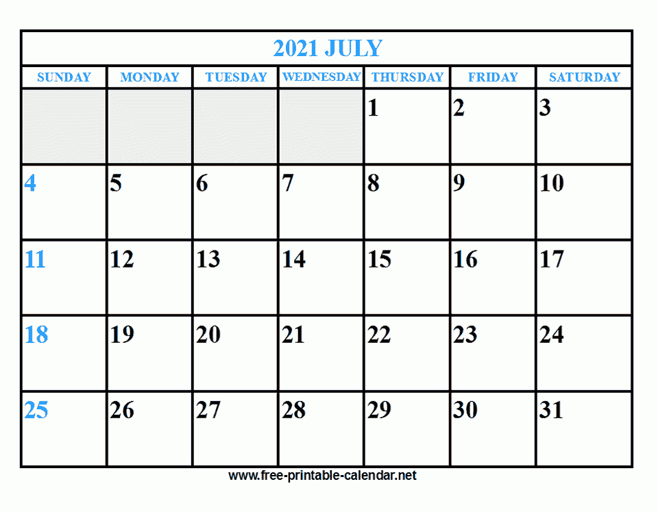 Free Printable July 2021 Calendar 1